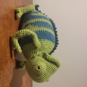 Handcrafted Green and Blue Crochet Chameleon Toy